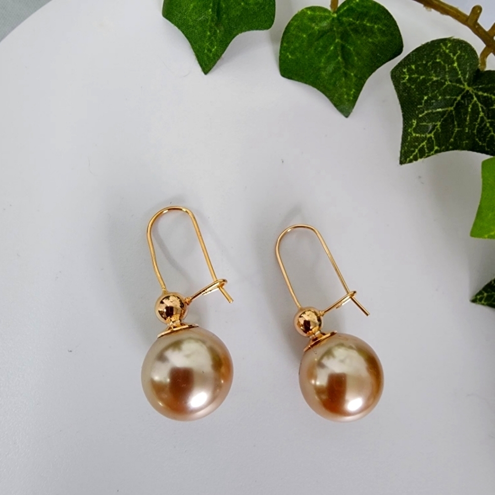 Champagne Pearl Drop Earrings Gold Filled
